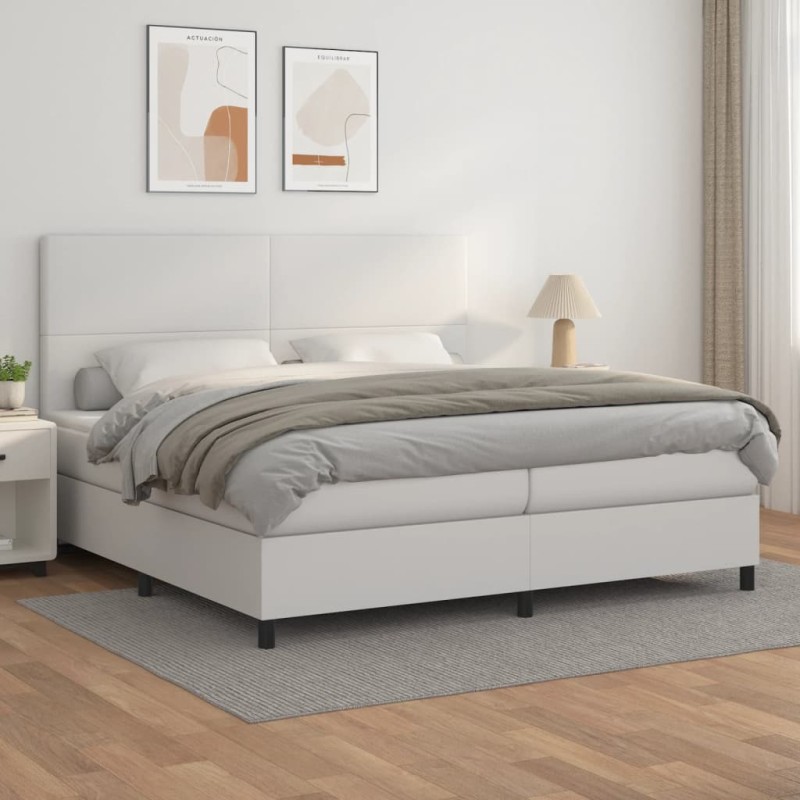 vidaXL Boxspringbett mit Matratze Weiß 200x200 cm Kunstleder vidaXL Boxspringbett mit Matratze Weiß 200x200 cm Kunstleder