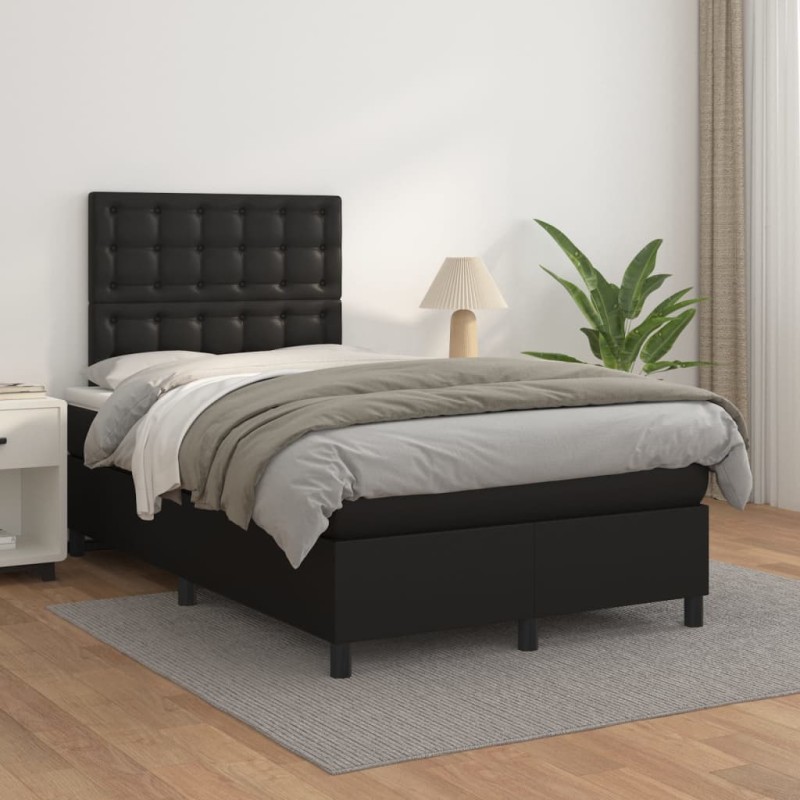 vidaXL Boxspringbett mit Matratze Schwarz 120x200 cm Kunstleder vidaXL Boxspringbett mit Matratze Schwarz 120x200 cm Kunstleder