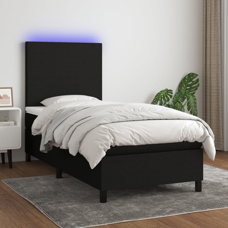 vidaXL Boxspringbett mit Matratze & LED Schwarz 90x190 cm Stoff vidaXL Boxspringbett mit Matratze & LED Schwarz 90x190 cm Stoff