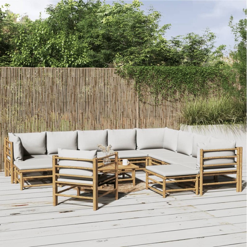 vidaXL 12-tlg. Garten-Lounge-Set mit Hellgrauen Kissen Bambus vidaXL 12-tlg. Garten-Lounge-Set mit Hellgrauen Kissen Bambus