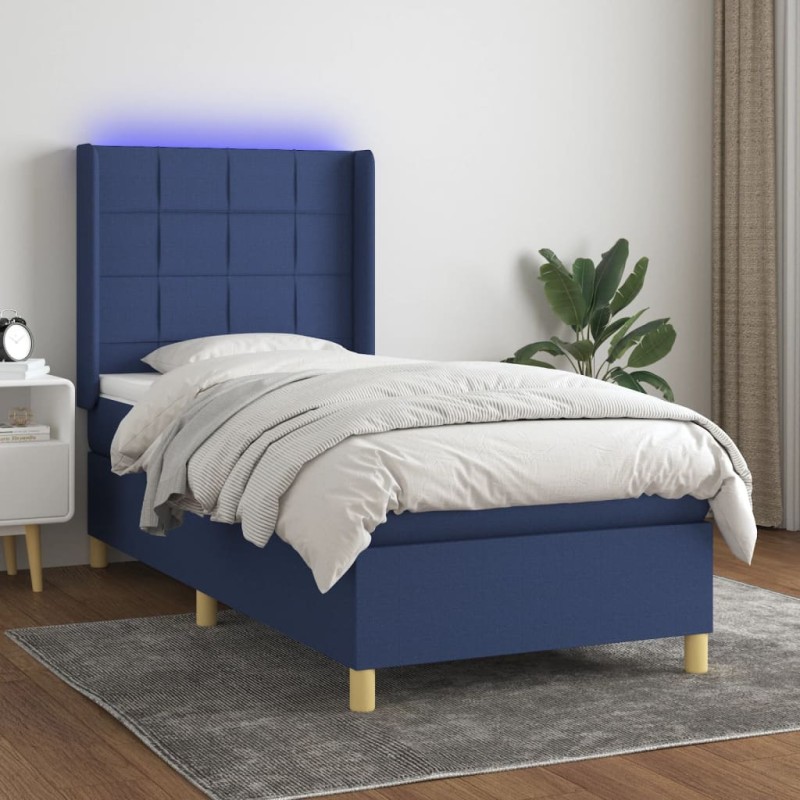 vidaXL Boxspringbett mit Matratze & LED Blau 90x190 cm Stoff vidaXL Boxspringbett mit Matratze & LED Blau 90x190 cm Stoff