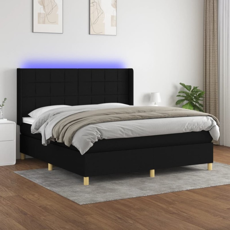 vidaXL Boxspringbett mit Matratze & LED Schwarz 160x200 cm Stoff vidaXL Boxspringbett mit Matratze & LED Schwarz 160x200 cm Stoff