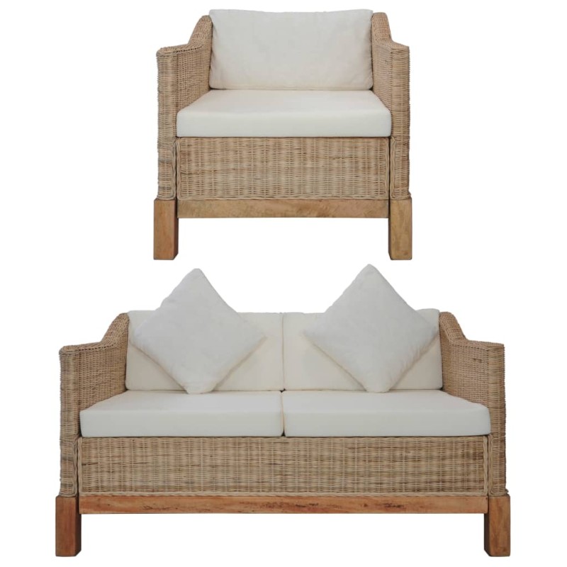 2-tlg. Sofagarnitur mit Kissen Natur Rattan 2-tlg. Sofagarnitur mit Kissen Natur Rattan