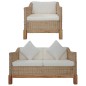 2-tlg. Sofagarnitur mit Kissen Natur Rattan 2-tlg. Sofagarnitur mit Kissen Natur Rattan