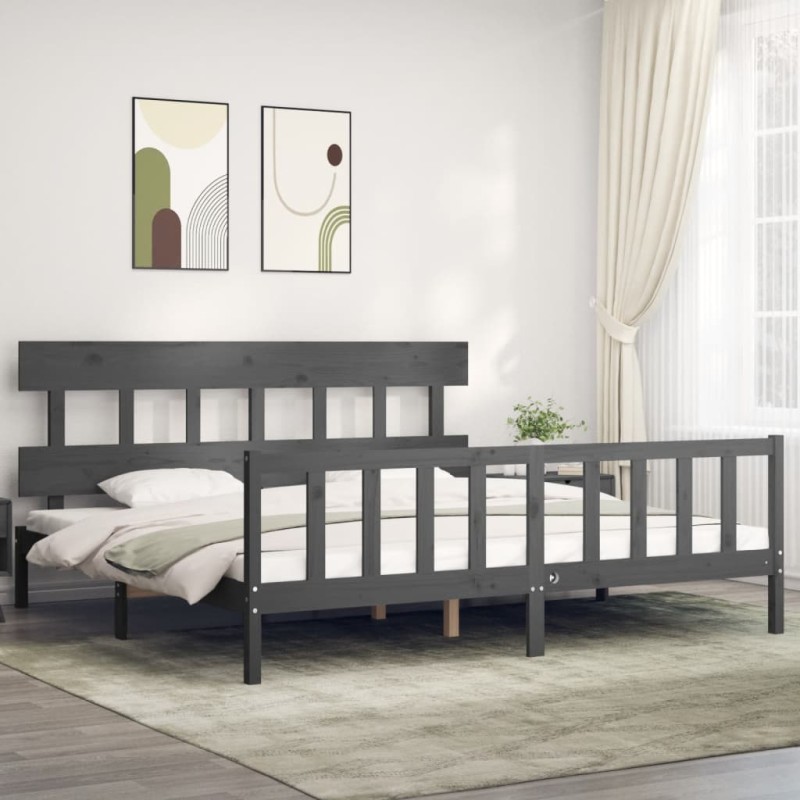 vidaXL Massivholzbett mit Kopfteil Grau 200x200 cm vidaXL Massivholzbett mit Kopfteil Grau 200x200 cm