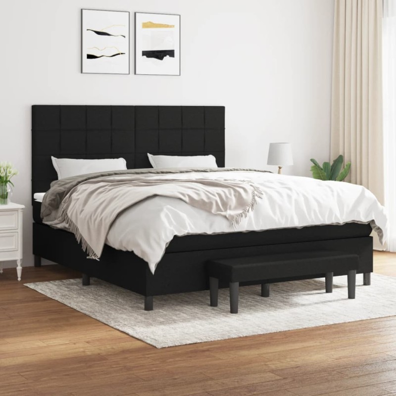 vidaXL Boxspringbett mit Matratze Schwarz 180x200 cm Stoff vidaXL Boxspringbett mit Matratze Schwarz 180x200 cm Stoff