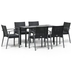 vidaXL 7-tlg. Garten-Essgruppe mit Kissen Poly Rattan und Stahl