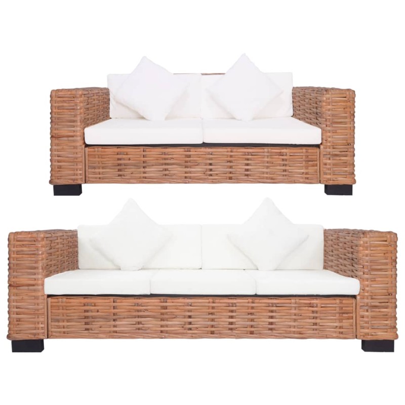 2-tlg. Sofagarnitur mit Auflagen Natur Rattan 2-tlg. Sofagarnitur mit Auflagen Natur Rattan