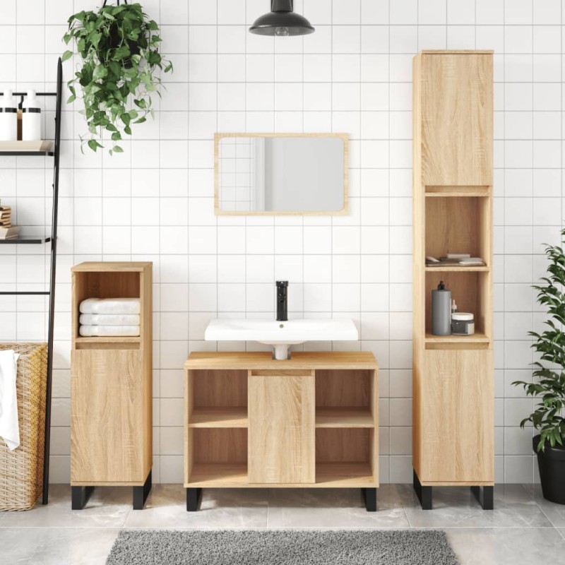 vidaXL 3-tlg. Badmöbel-Set Sonoma-Eiche Holzwerkstoff vidaXL 3-tlg. Badmöbel-Set Sonoma-Eiche Holzwerkstoff