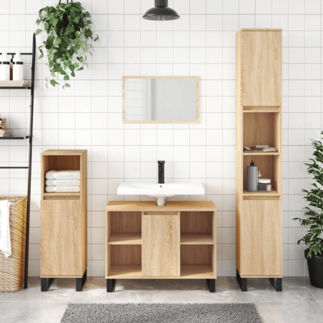 vidaXL 3-tlg. Badmöbel-Set Sonoma-Eiche Holzwerkstoff