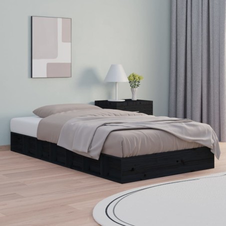 vidaXL Massivholzbett Schwarz 90x200 cm