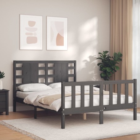 vidaXL Massivholzbett mit Kopfteil Grau 120x200 cm