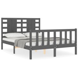 vidaXL Massivholzbett mit Kopfteil Grau 120x200 cm