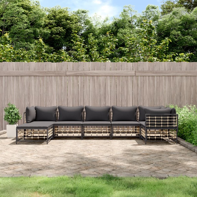 vidaXL 7-tlg. Garten-Lounge-Set mit Kissen Anthrazit Poly Rattan vidaXL 7-tlg. Garten-Lounge-Set mit Kissen Anthrazit Poly Rattan