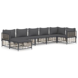 vidaXL 7-tlg. Garten-Lounge-Set mit Kissen Anthrazit Poly Rattan