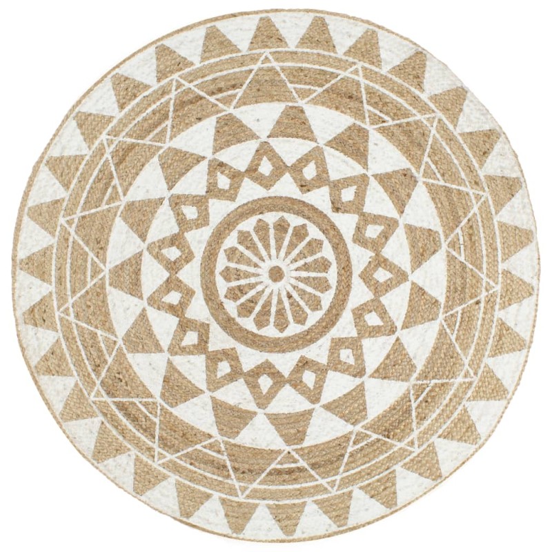 vidaXL Teppich Handgefertigt Jute mit weißem Aufdruck 120 cm vidaXL Teppich Handgefertigt Jute mit weißem Aufdruck 120 cm