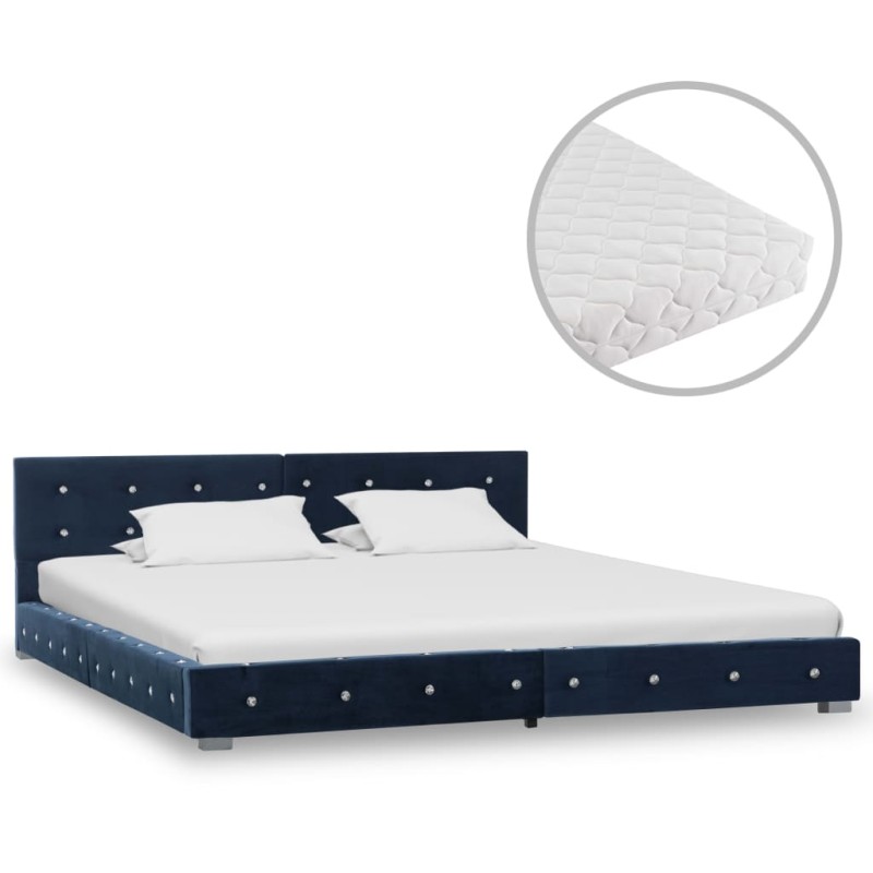 Bett mit Matratze Blau Samt 160 x 200 cm Bett mit Matratze Blau Samt 160 x 200 cm