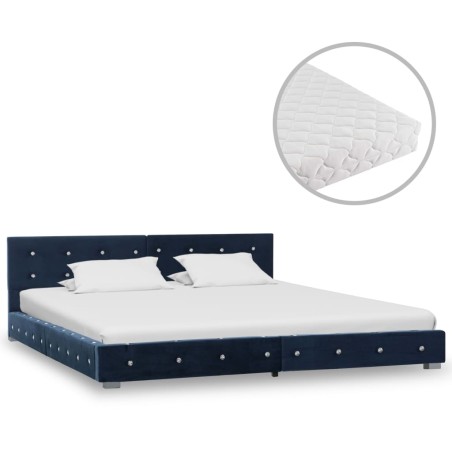 Bett mit Matratze Blau Samt 160 x 200 cm