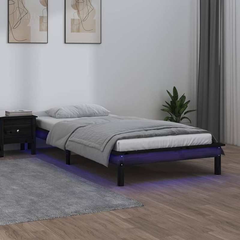 vidaXL Massivholzbett mit LEDs Schwarz 90x200 cm vidaXL Massivholzbett mit LEDs Schwarz 90x200 cm