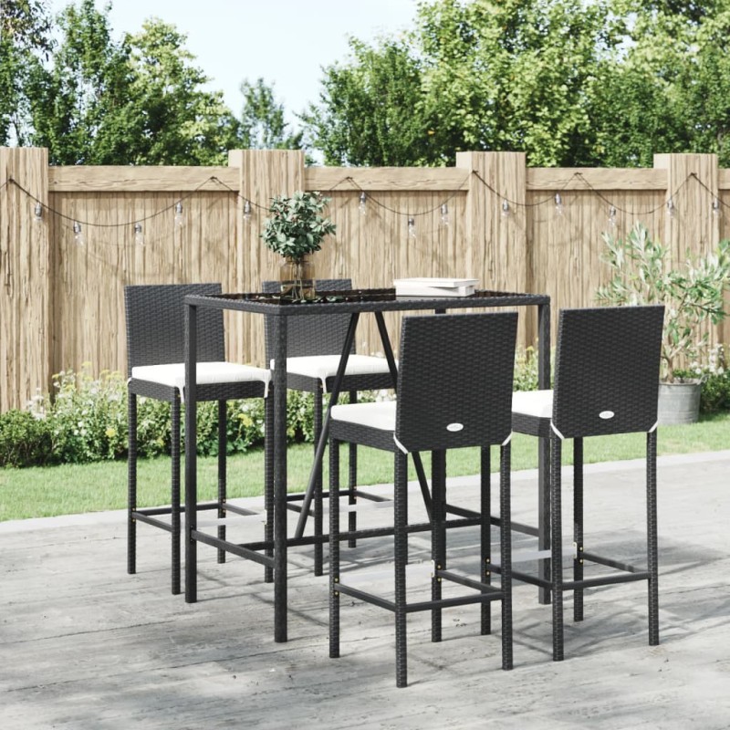 vidaXL 5-tlg. Gartenbar-Set mit Kissen Schwarz Poly Rattan vidaXL 5-tlg. Gartenbar-Set mit Kissen Schwarz Poly Rattan