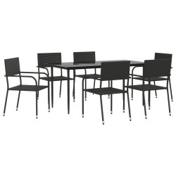 vidaXL 7-tlg. Garten-Essgruppe Schwarz Poly Rattan und Stahl