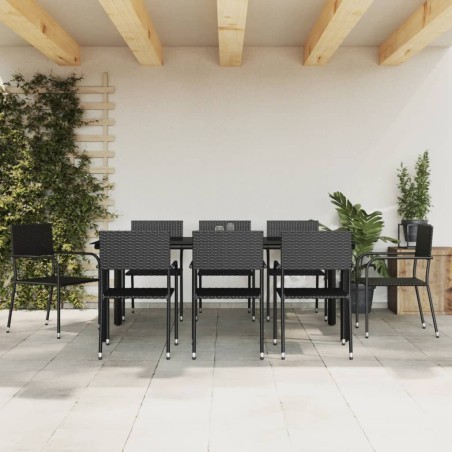 vidaXL 9-tlg. Garten-Essgruppe Schwarz Poly Rattan und Stahl
