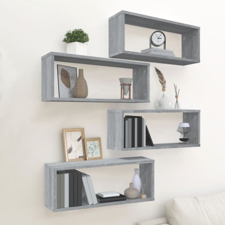 vidaXL Würfelregale 4 Stk. Grau Sonoma 60x15x23 cm Holzwerkstoff