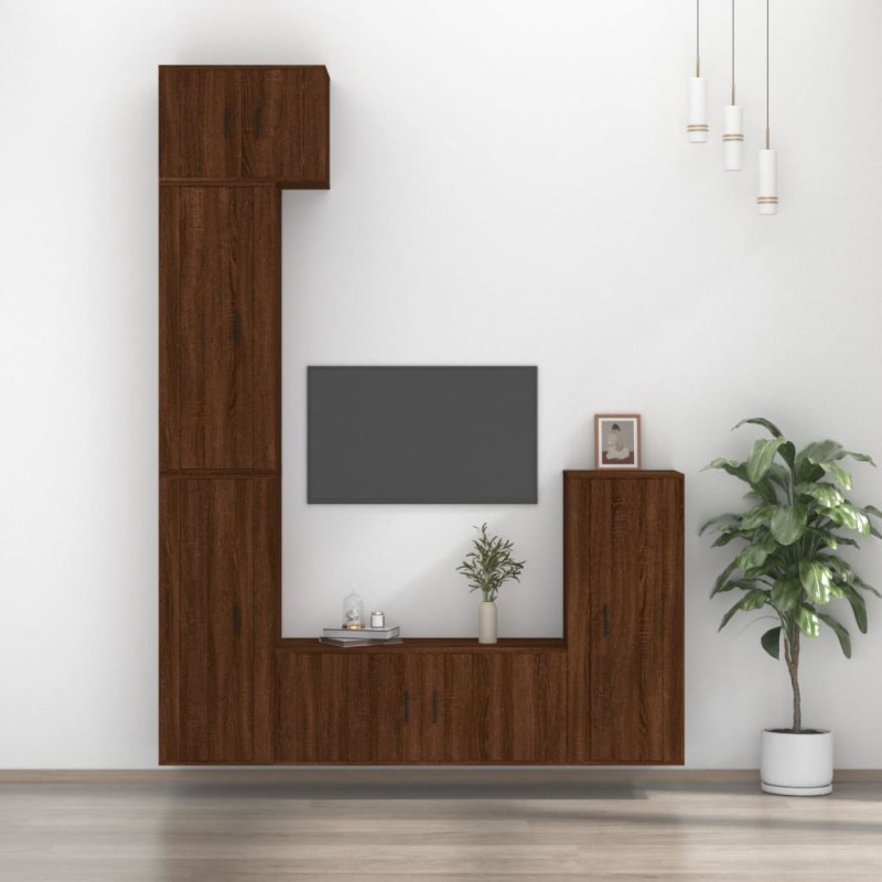 vidaXL 5-tlg. TV-Schrank-Set Braun Eichen-Optik Holzwerkstoff vidaXL 5-tlg. TV-Schrank-Set Braun Eichen-Optik Holzwerkstoff