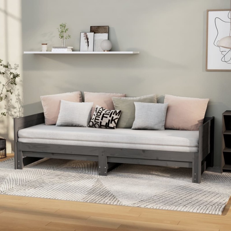 vidaXL Ausziehbares Tagesbett Grau Massivholz Kiefer 2x(80x200) cm vidaXL Ausziehbares Tagesbett Grau Massivholz Kiefer 2x(80x200) cm
