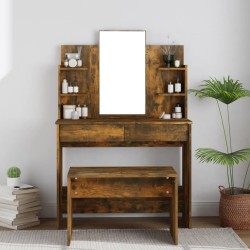 vidaXL Schminktisch mit Spiegel Räuchereiche 96x40x142 cm