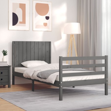 vidaXL Massivholzbett mit Kopfteil Grau 90x200 cm