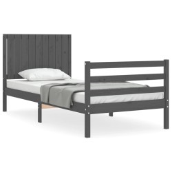vidaXL Massivholzbett mit Kopfteil Grau 90x200 cm