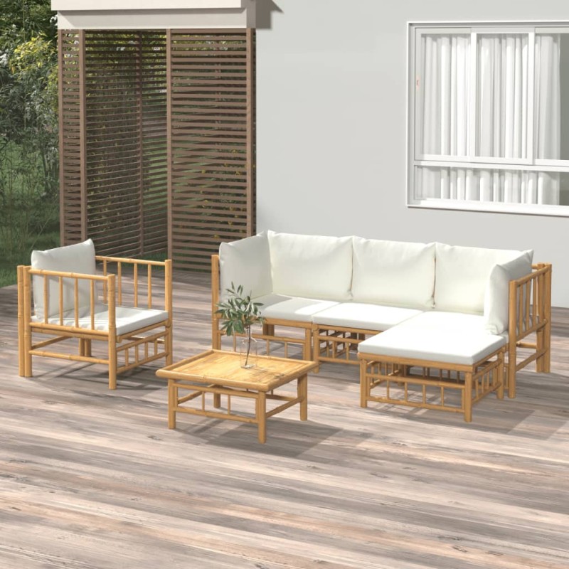 vidaXL 6-tlg. Garten-Lounge-Set mit Cremeweißen Kissen Bambus vidaXL 6-tlg. Garten-Lounge-Set mit Cremeweißen Kissen Bambus