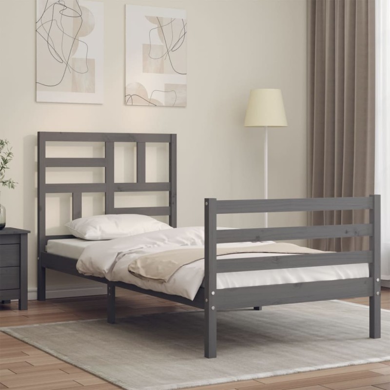 vidaXL Massivholzbett mit Kopfteil Grau 90x200 cm vidaXL Massivholzbett mit Kopfteil Grau 90x200 cm