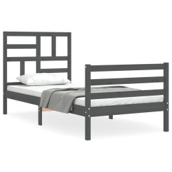 vidaXL Massivholzbett mit Kopfteil Grau 90x200 cm