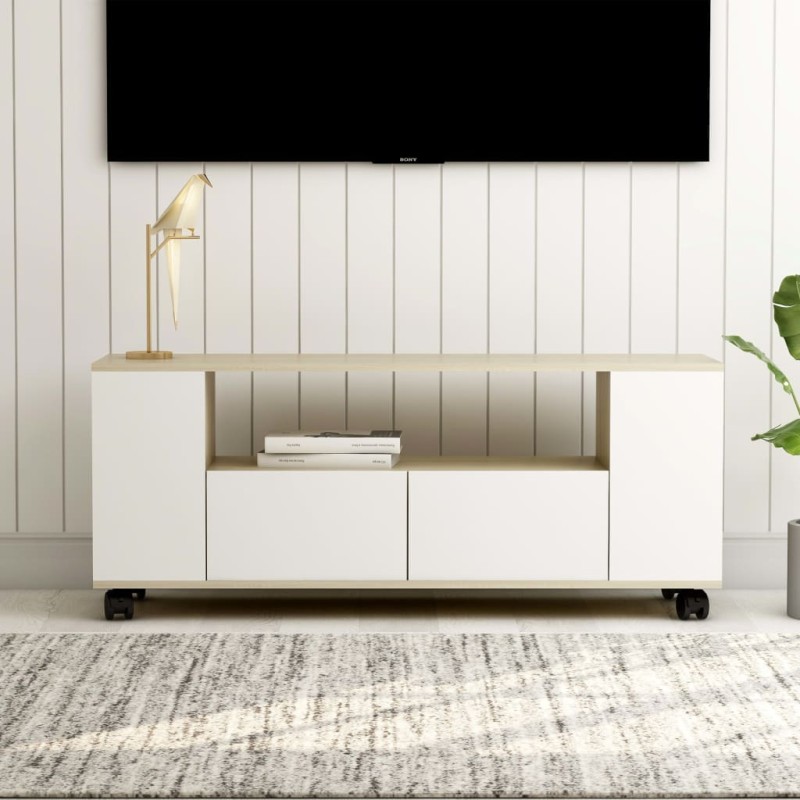 vidaXL TV-Schrank Weiß Sonoma-Eiche 120x35x48 cm Holzwerkstoff vidaXL TV-Schrank Weiß Sonoma-Eiche 120x35x48 cm Holzwerkstoff