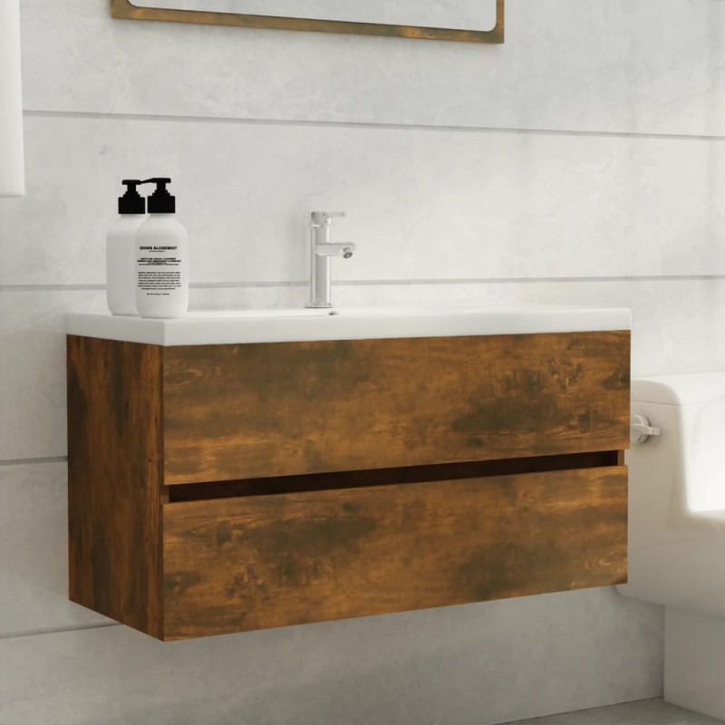 vidaXL Waschbeckenschrank Räuchereiche 90x38,5x45 cm Holzwerkstoff vidaXL Waschbeckenschrank Räuchereiche 90x38,5x45 cm Holzwerkstoff