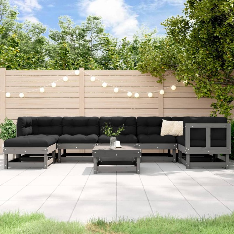 vidaXL 8-tlg. Garten-Lounge-Set mit Kissen Grau Massivholz vidaXL 8-tlg. Garten-Lounge-Set mit Kissen Grau Massivholz