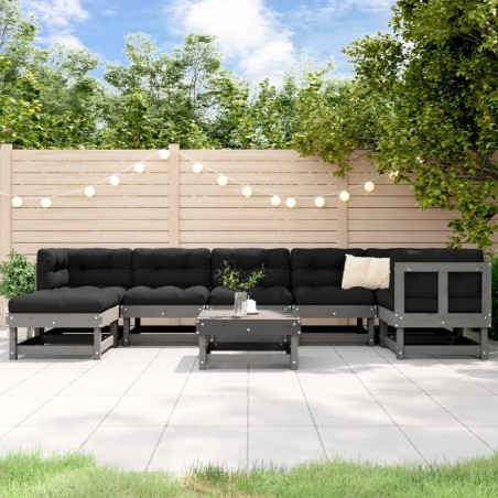 vidaXL 8-tlg. Garten-Lounge-Set mit Kissen Grau Massivholz