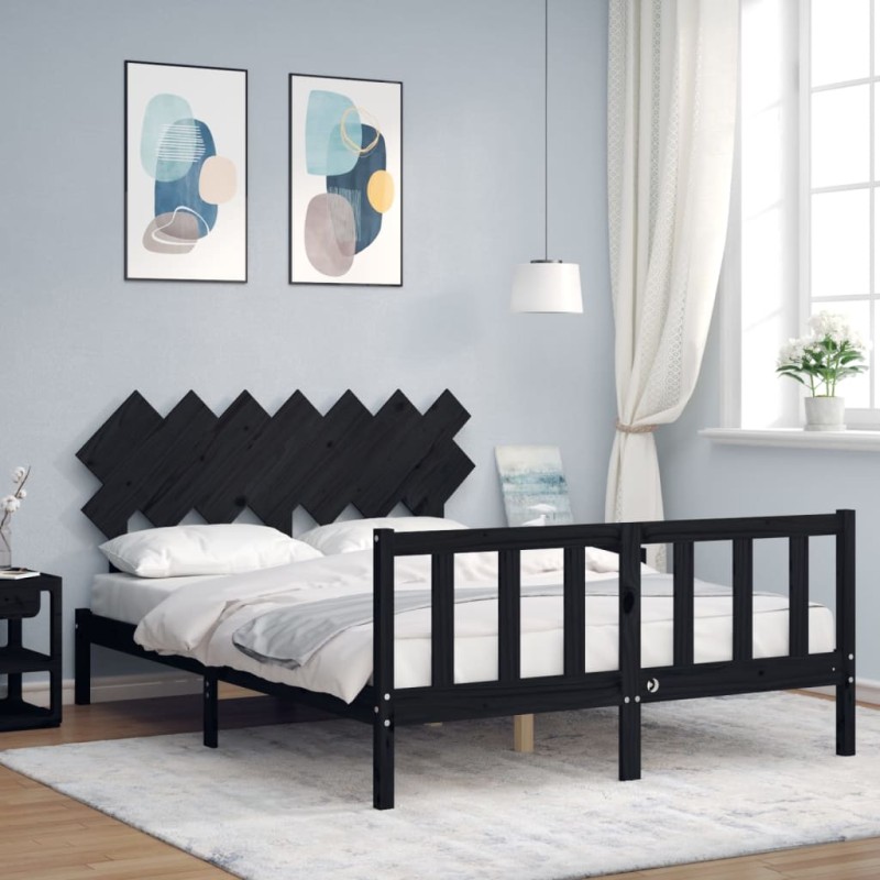 vidaXL Massivholzbett mit Kopfteil Schwarz 140x190 cm vidaXL Massivholzbett mit Kopfteil Schwarz 140x190 cm