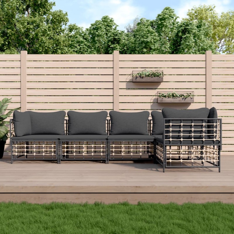 vidaXL 5-tlg. Garten-Lounge-Set mit Kissen Anthrazit Poly Rattan vidaXL 5-tlg. Garten-Lounge-Set mit Kissen Anthrazit Poly Rattan