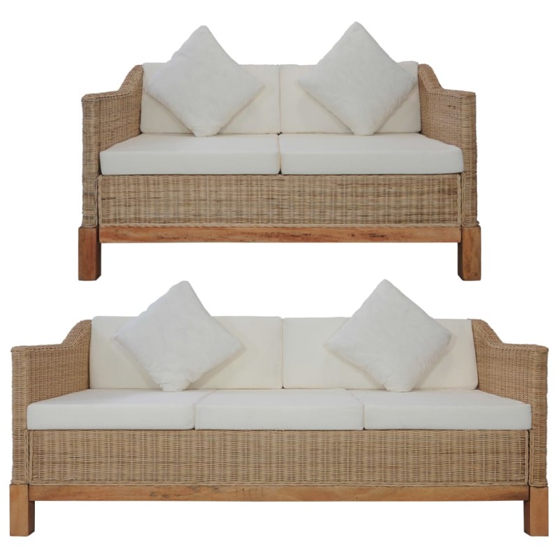 2-tlg. Sofagarnitur mit Auflagen Natur Rattan 2-tlg. Sofagarnitur mit Auflagen Natur Rattan