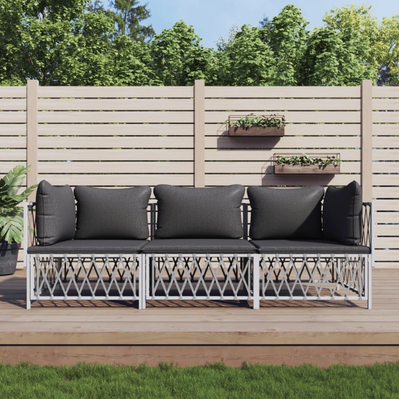 vidaXL 3-tlg. Garten-Lounge-Set mit Kissen Weiß Stahl vidaXL 3-tlg. Garten-Lounge-Set mit Kissen Weiß Stahl