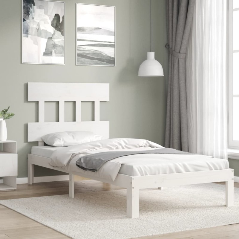 vidaXL Massivholzbett mit Kopfteil Weiß 100x200 cm vidaXL Massivholzbett mit Kopfteil Weiß 100x200 cm