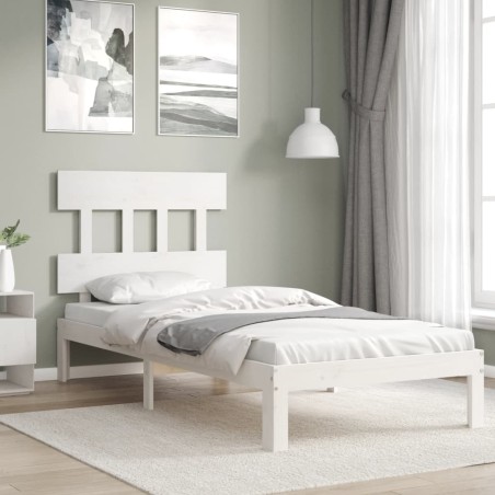 vidaXL Massivholzbett mit Kopfteil Weiß 100x200 cm