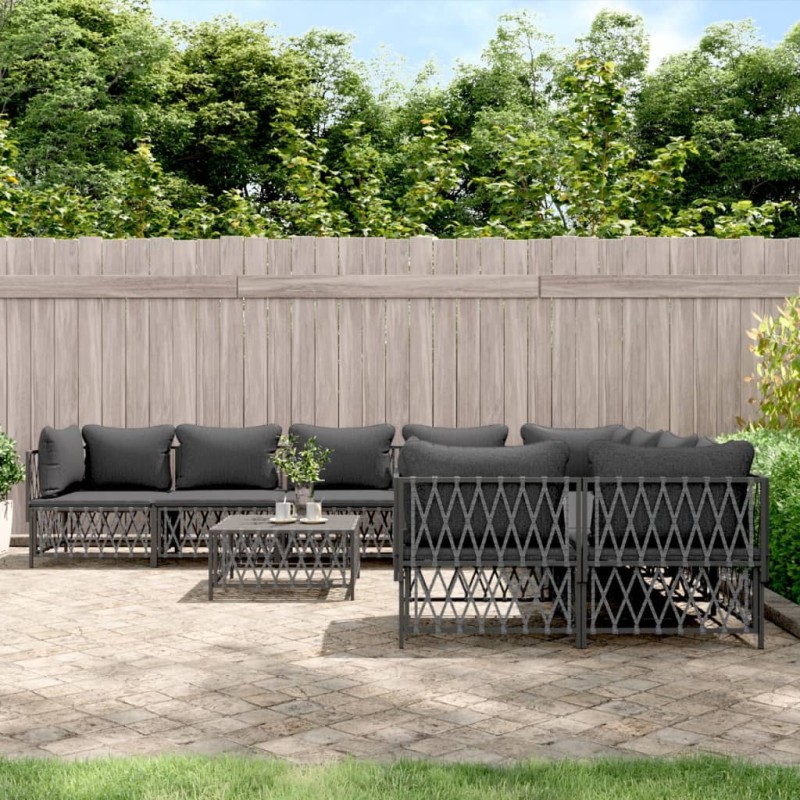 vidaXL 9-tlg. Garten-Lounge-Set mit Kissen Anthrazit Stahl vidaXL 9-tlg. Garten-Lounge-Set mit Kissen Anthrazit Stahl