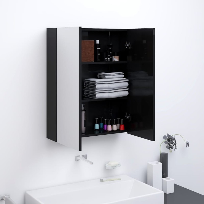 vidaXL Bad-Spiegelschrank 60x15x75 cm MDF Glänzendes Schwarz vidaXL Bad-Spiegelschrank 60x15x75 cm MDF Glänzendes Schwarz