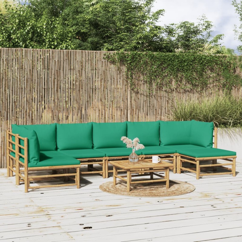 vidaXL 8-tlg. Garten-Lounge-Set mit Grünen Kissen Bambus vidaXL 8-tlg. Garten-Lounge-Set mit Grünen Kissen Bambus