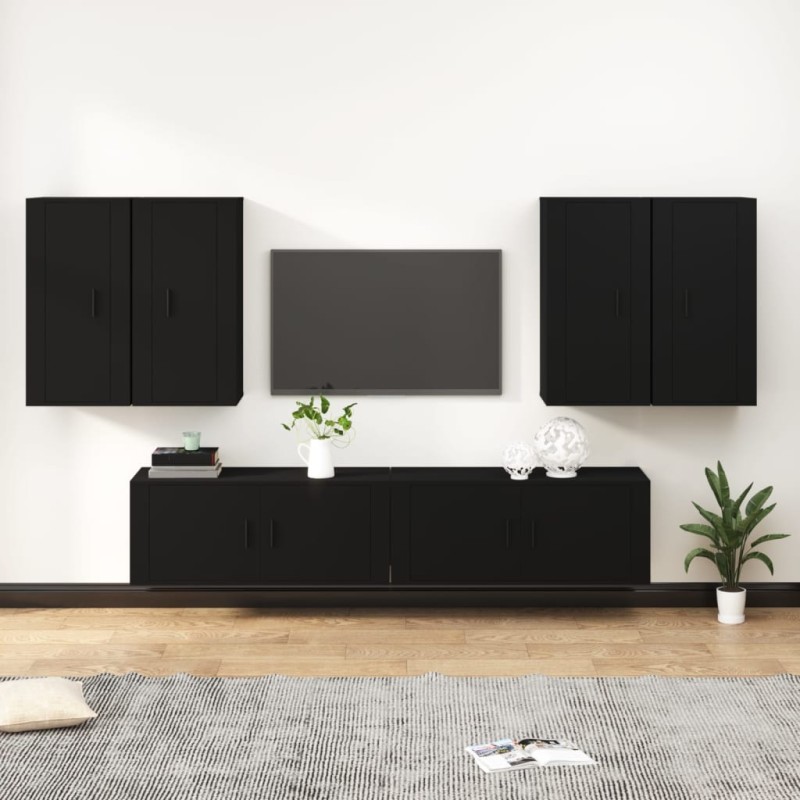vidaXL 6-tlg. TV-Schrank-Set Schwarz Holzwerkstoff vidaXL 6-tlg. TV-Schrank-Set Schwarz Holzwerkstoff