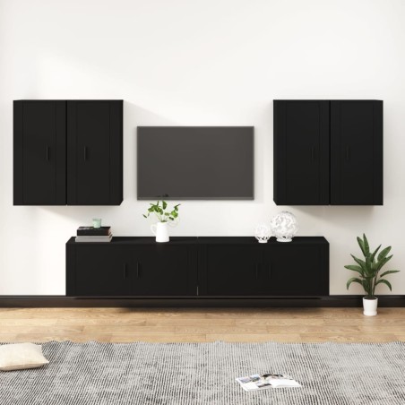 vidaXL 6-tlg. TV-Schrank-Set Schwarz Holzwerkstoff